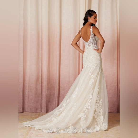 Azazie Divine Wedding Dress Diamond White/Champagne WD14 NWT - Picture 2 of 6